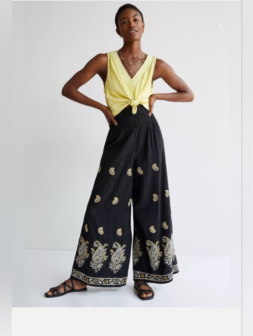 Anthropologie Paisley Smocked Waistband Wide Leg Pants Medium